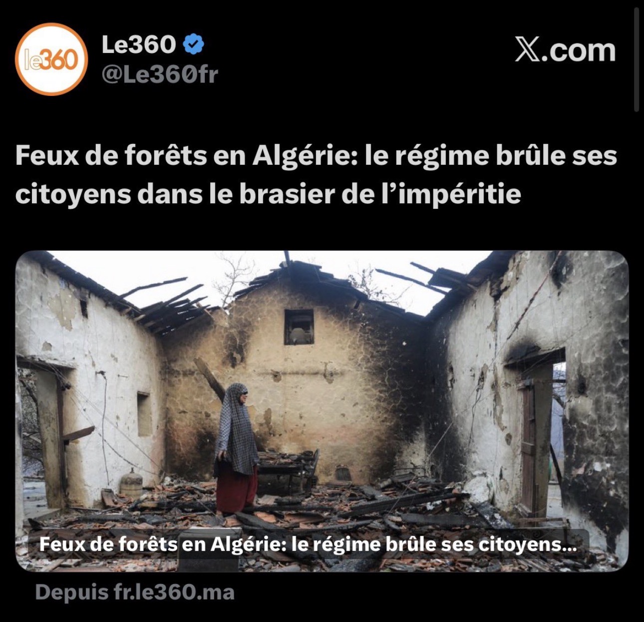 Une du 360 consacrée aux incendies en Algérie
